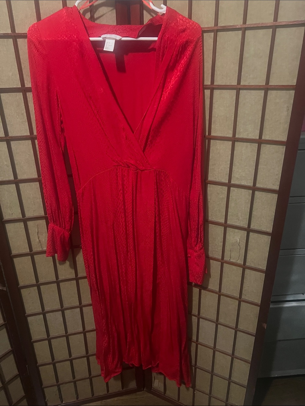 H&M Red Long-Sleeve V-Neck Wrap Dress